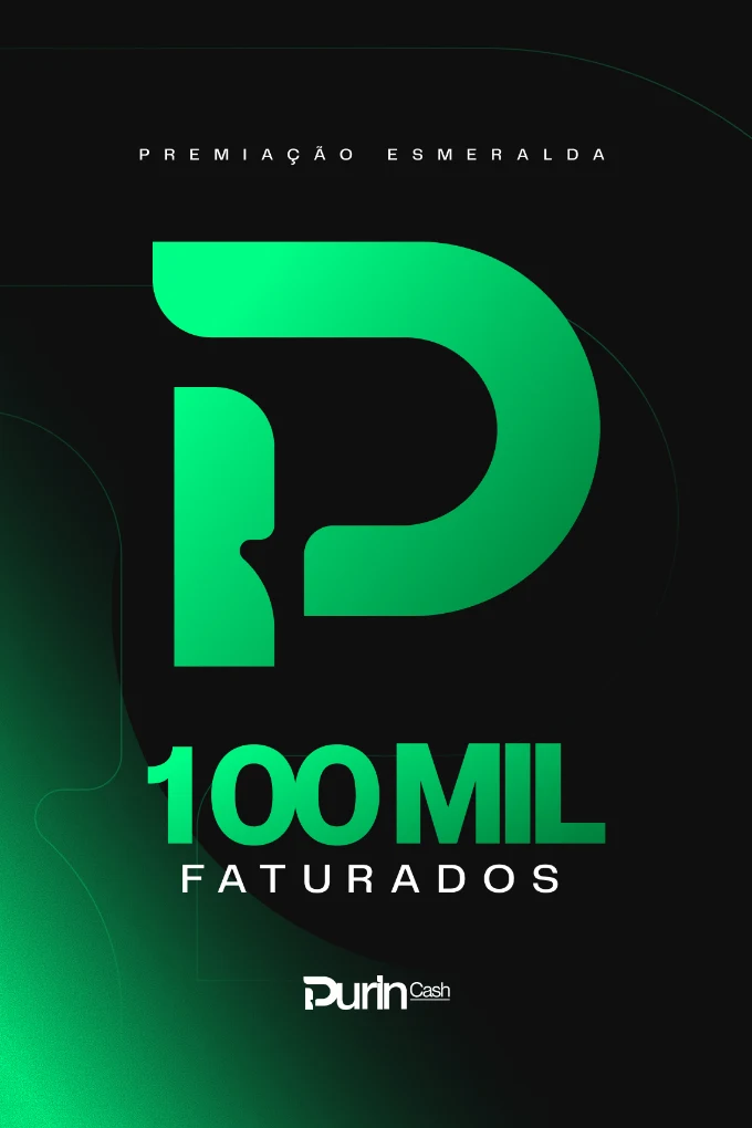 Placa de premiação Esmeralda — 100 Mil da PurinCash